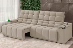 Sofá Connect Premium 2,30m Assento Retrátil/Reclinável com porta copos e entrada USB Suede Areia