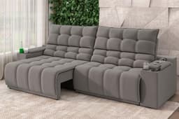 Sofá Connect Premium 2,30m Assento Retrátil/Reclinável com porta copos e entrada USB Suede Cinza