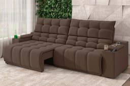 Sofá Connect Premium 2,30m Assento Retrátil/Reclinável com porta copos e entrada USB Suede Marrom
