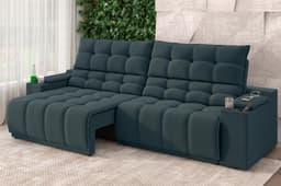 Sofá Connect Premium 2,30m Assento Retrátil/Reclinável com porta copos e entrada USB Suede Petróleo