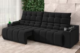 Sofá Connect Premium 2,30m Assento Retrátil/Reclinável com porta copos e entrada USB Suede Preto