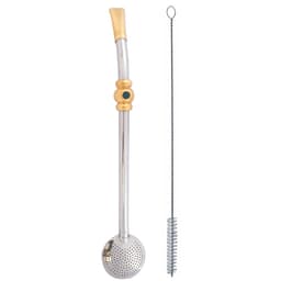 Bomba 25cm Chimarrão Terere Banhada Ouro 18k Com Pedra Verde