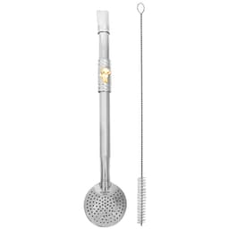 Bomba Chimarrão Tererê Aço Inox 23cm com Rosca e Anel com Pingente de Gato