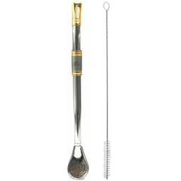 Bomba Para Mate Chimarrão ou Terere 24cm Inox Ouro 18k Pera Cavalo