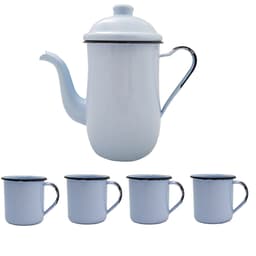 Bule Café Esmaltado 1,25 Litros e 4 Xícaras 70ml Tradicional Azul Claro