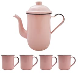 Bule Café Esmaltado 1,25 Litros e 4 Xícaras 70ml Tradicional Rosa