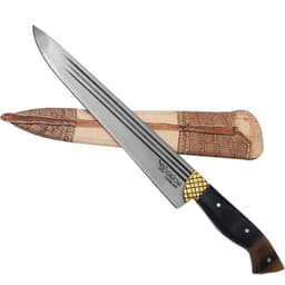 Facão Faca Churrasco 10'' Aço Carbono 1070 Full Tang Listrado Cabo Chifre Mesclado