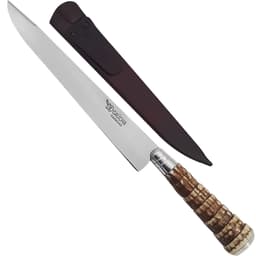 Faca Gaúcha para Churrasco 10'' Cabo Rabo de Tatu Aço Carbono 1070 e Bainha Couro