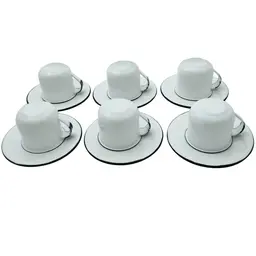 Jogo De Xícaras Com Pires 6 Canecas Esmaltada 180ml Chá Café Branco