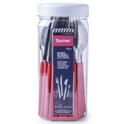 Jogo de Talheres Faqueiro 20 Peças No Pote Inox Taumer Vermelho