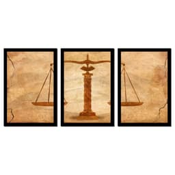 Quadro Balança da Justiça Moldura Preta 3 peças
