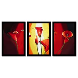 Quadro Copo de Leite Vermelho Moldura Preta 3 Peças