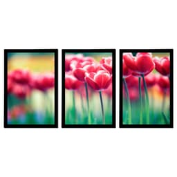 Quadro Novas Tulipas Moldura Preta 3 Peças