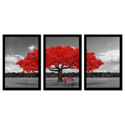Quadro Outono Vermelho Moldura Preta 3 Peças