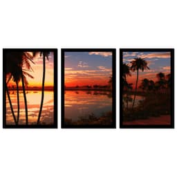 Quadro Por do Sol 01 Moldura Preta 3 Peças