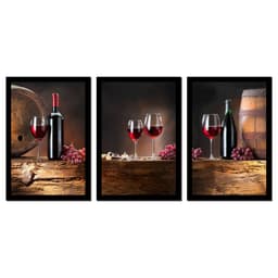 Quadro Vinhos 01 Moldura Preta 3 Peças