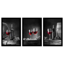 Quadro Vinhos 02 Moldura Preta 3 Peças