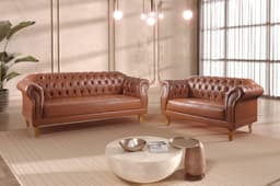 Sofá Chesterfield 3 Lugares E 2 Lugares - Couro Ecológico Caramelo