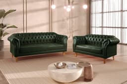 Sofá Chesterfield 3 Lugares E 2 Lugares - Couro Ecológico Verde Militar