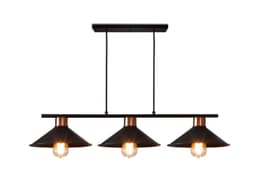 Lustre Pendente Queens Triplo  Moderno Preto E Cobre Polido Spotline